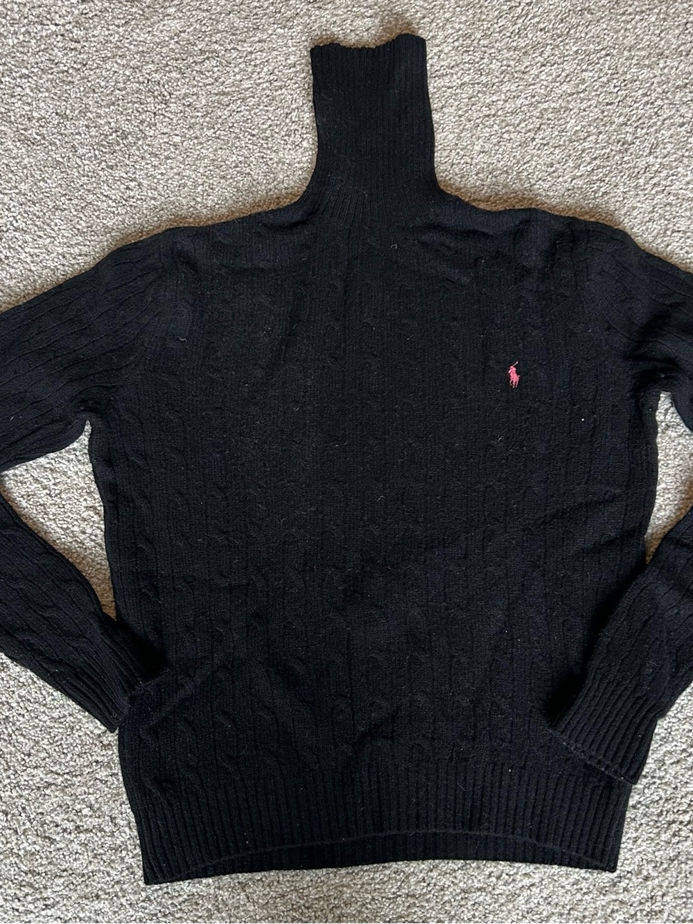 Ralph Lauren Sport Black 100% Lambswool Cable Knit Turtleneck Sweater Women’s L